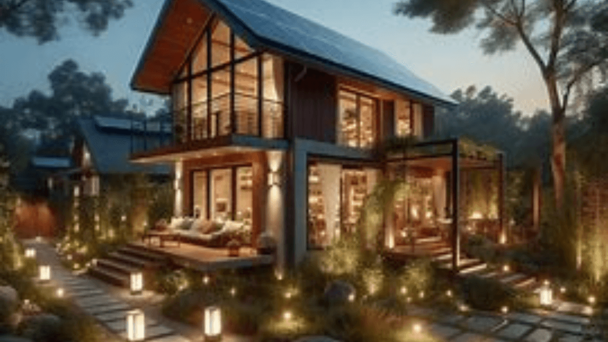 Iluminação com painéis solares para áreas externas