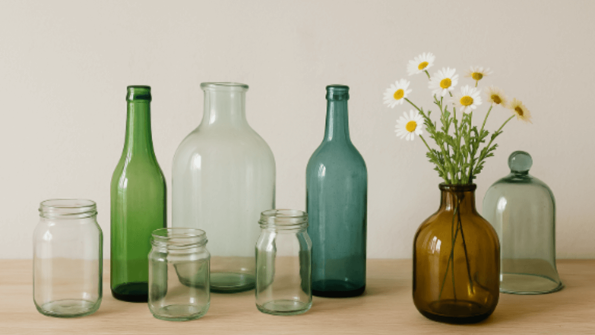 Objetos de vidro reciclado para decoração