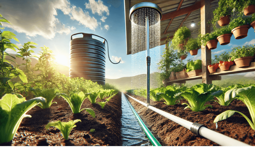 Sistema de irrigação sustentável (gotejamento, coleta de águas pluviais)